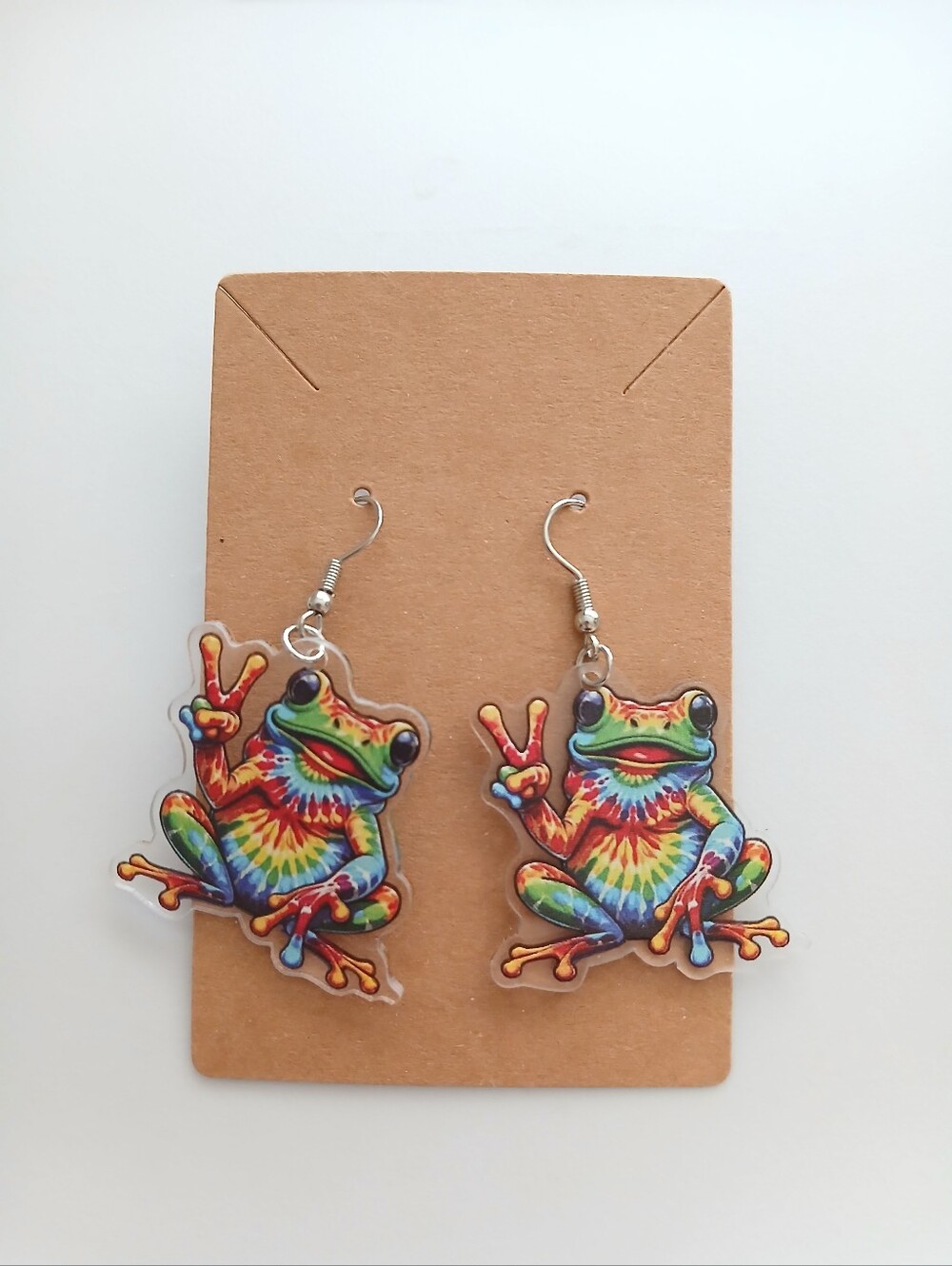 Fashion Jewelry Multicolor Tie-Dye Frog Peace Sign Earrings